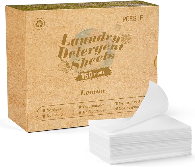 Poesie Laundry Detergent Sheet Lemon Scent 160 Count Non Plastic Travel Laundry by Poesie