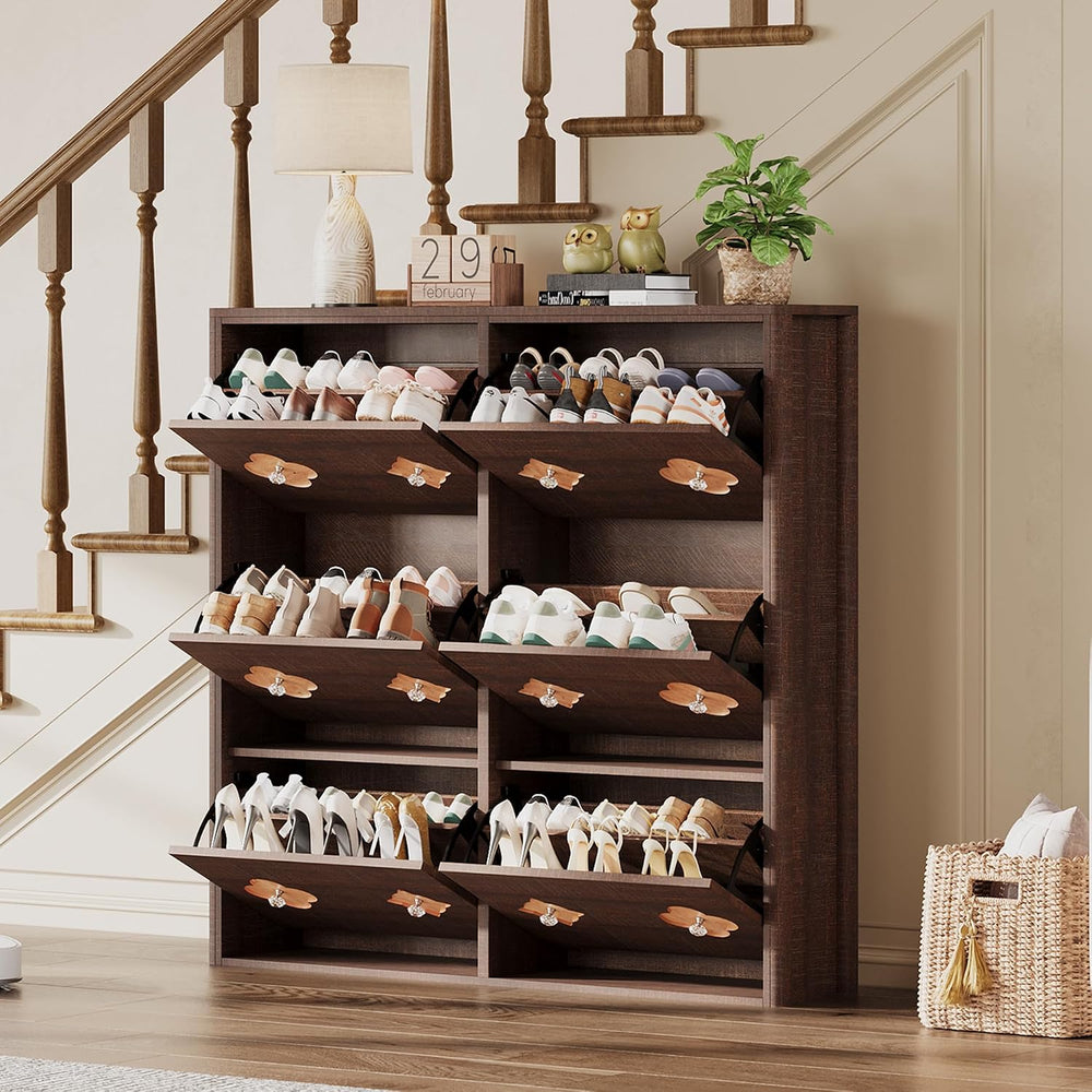 GarveeHome Shoe Storage Cabinet with 6 Flip Drawers, Narrow Wood Shoe Organiz...