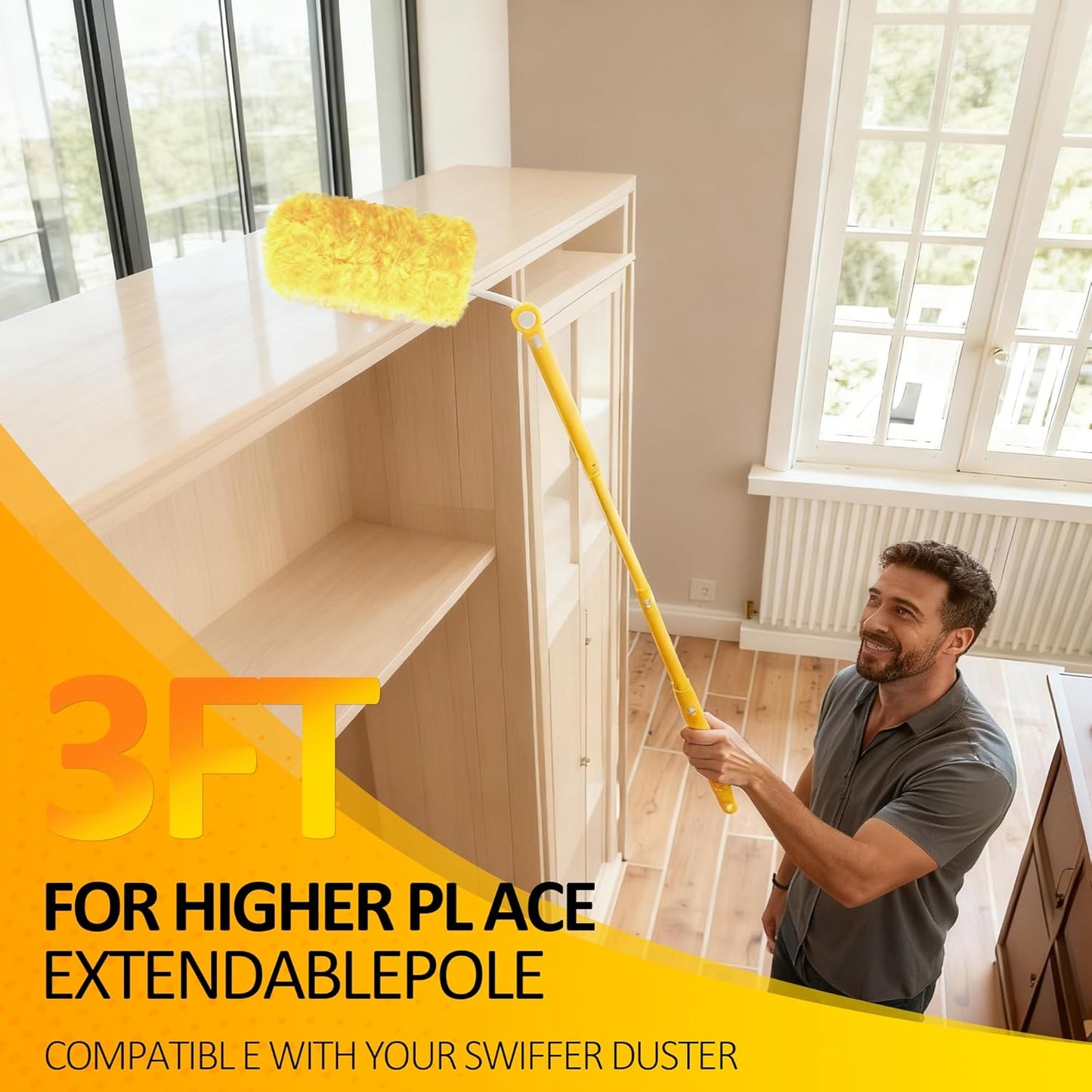 Heavy Duty Multi Surface 360°Heavy Duty 60 Duster Refills & 1 Handle, Disposable Dusters for Cleaning Compatible with swiffer