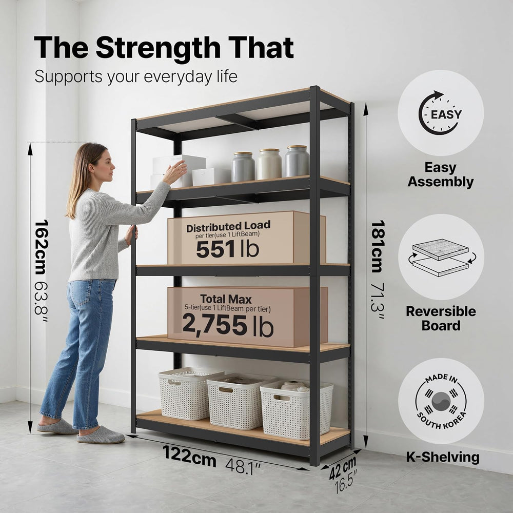 HOMEDANT House 48.1" W 5 Tier Heavy Duty Garage Shelving Adjustable Meta...