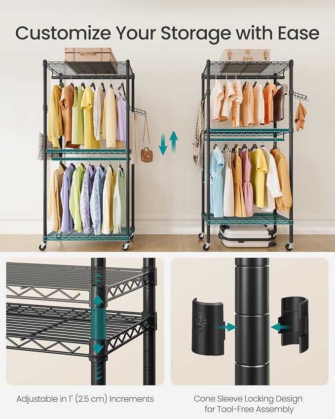 SONGMICS Heavy-Duty Rolling Clothes Rack, Garment Rack, Portable Closet - Image 4
