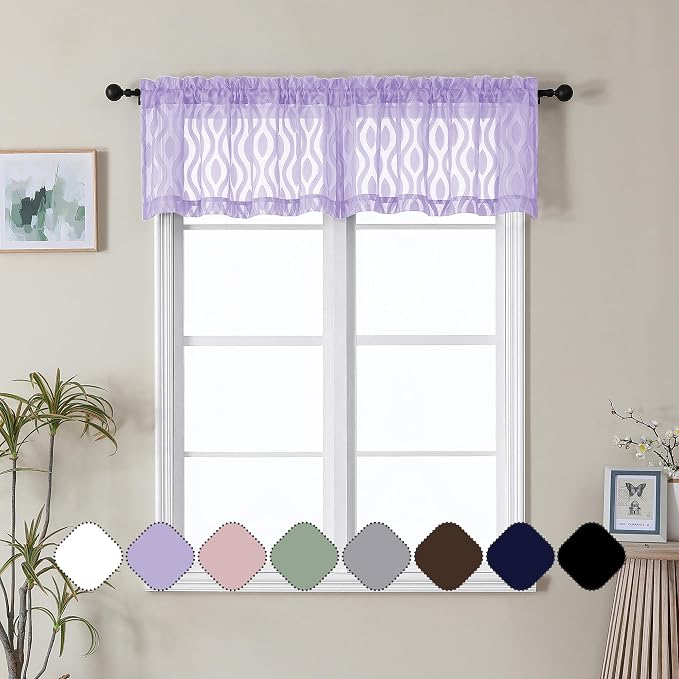 Aiyufeng Light Purple Valances for Windows, Chic Wavy Line Clip Jacquard Voile by Aiyufeng