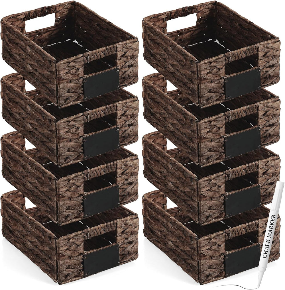 Nitial Wicker Storage Baskets Set of 8, 12 x 9 x 5 Inch, Dark Brown