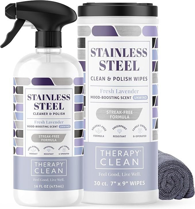 Therapy Stainless Steel Cleaner and and Polish Wipes Bundle by TherapyClean
