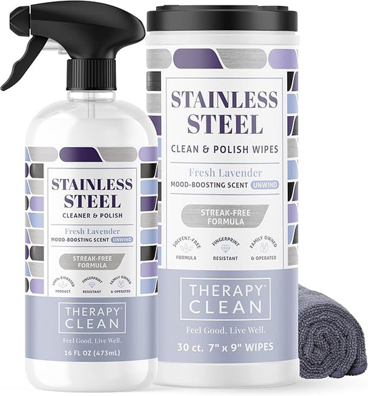 Therapy Stainless Steel Cleaner and and Polish Wipes Bundle by TherapyClean