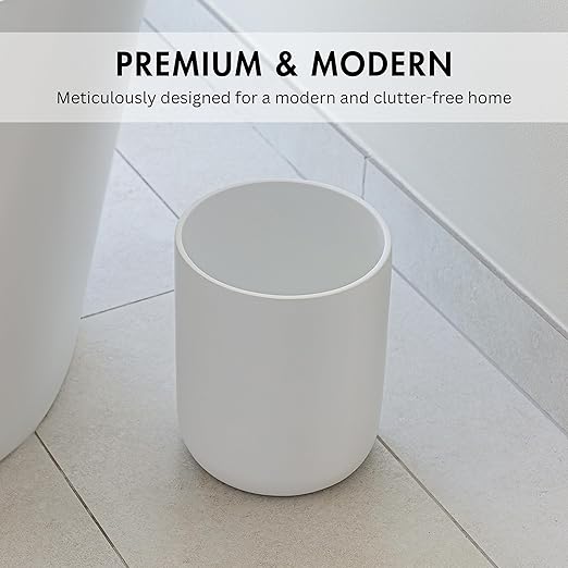Matte White Round Compact Trash Can Mini, 2 Gallons / 7.5L Garbage Bin - Image 2