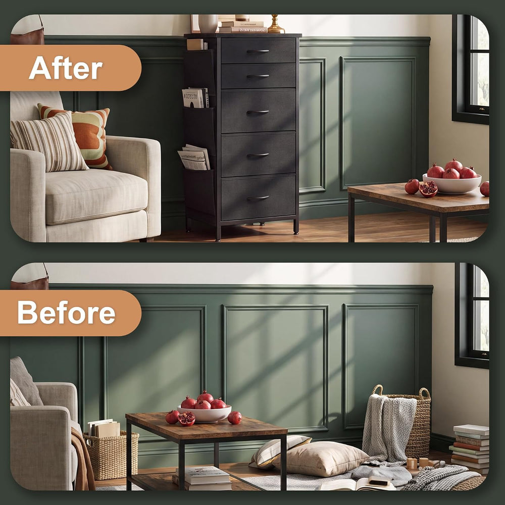 HCHQHS Tall Dresser for Bedroom 5 Drawers Fabric Black