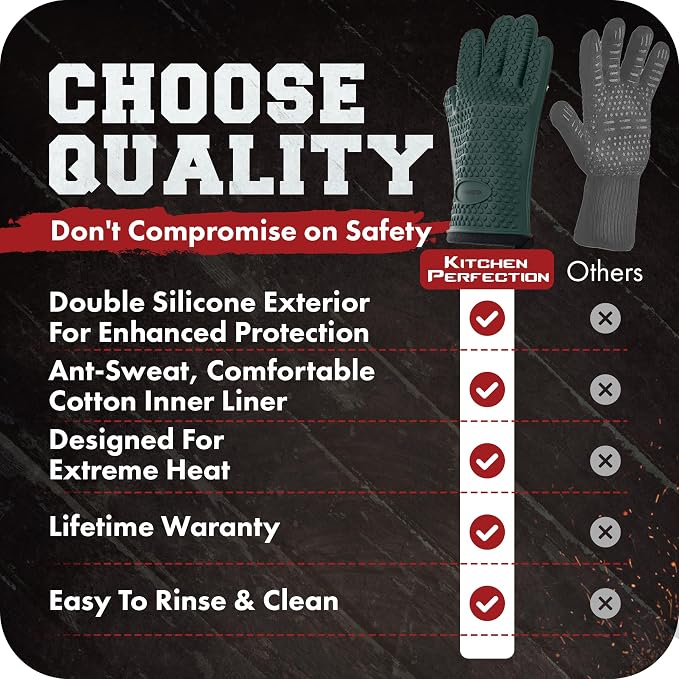 Kitchen perfection Silicone Smoker Oven Gloves -Extreme Heat Resistant BBQ - Image 8
