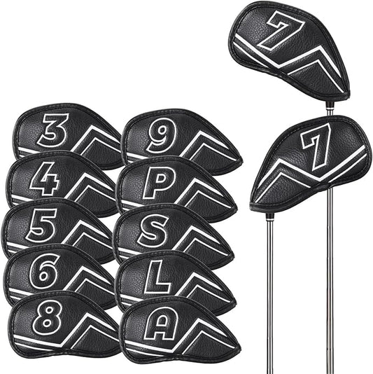 Welspo Magnetic Leather Golf Iron Head Covers 11 Pack Synthetic Leather Club by Welspo