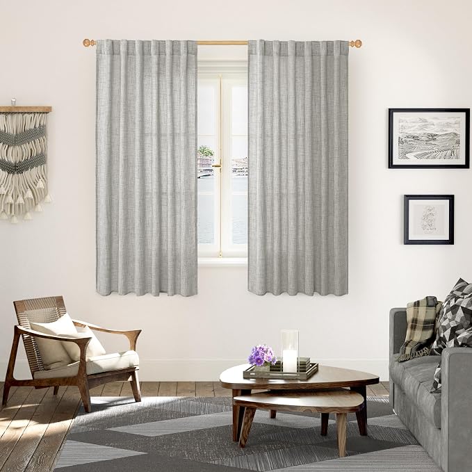 YoungsTex Dark Grey Linen Curtains 63 Inch Length 2 Panels - Image 2
