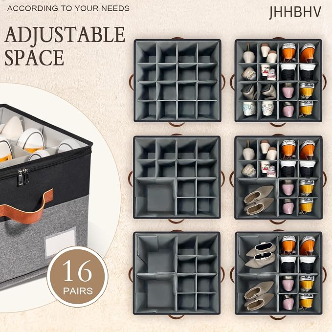 1 Pack Shoe Organizer for Closet, Adjustable Shoe Box Storage Containers - Image 2