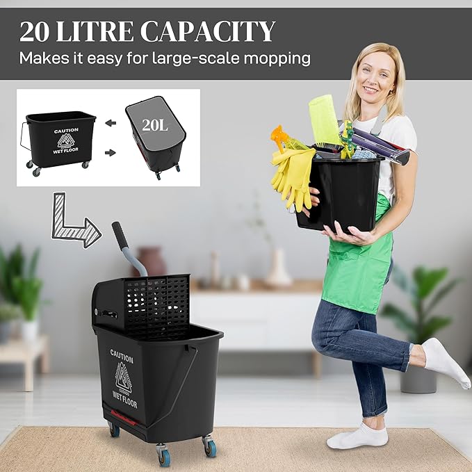 HOMCOM Compact Mop Bucket with Wringer on Wheels - Image 3