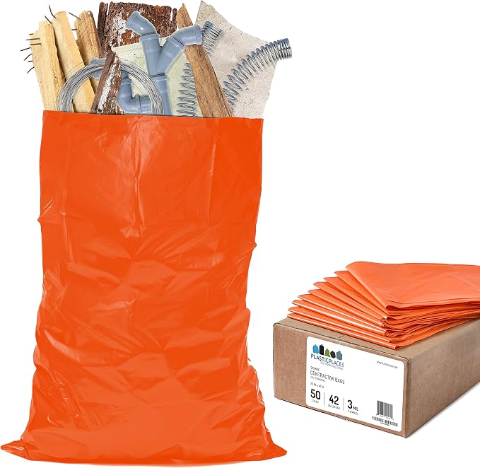 Plasticplace 42 Gallon Trash Bags |3.0 Mil | Orange Heavy Duty Contractor Trash by Plasticplace
