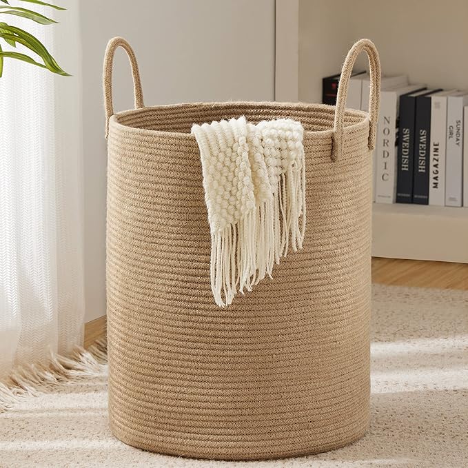 Jute Rope Laundry Hamper Basket by YOUDENOVA, 58L Tall Laundry Basket, Baby by YOUDENOVA
