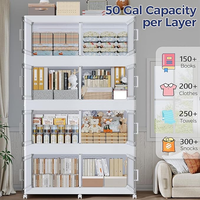 150GAL Storage Bins with Lid and Wheels, Stackable Closet Organizers and - Image 3