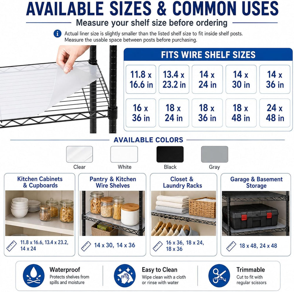 Sliner 8 Pack 24 x 48 Inch Plastic Shelf Liners for Wire Shelving