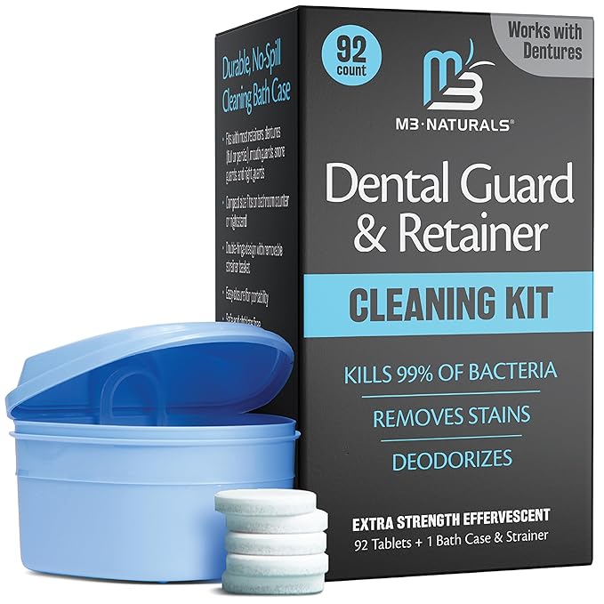 Retainer Cleaner and Soak Container, No-Mess Cleaning Tablets by M3Naturals