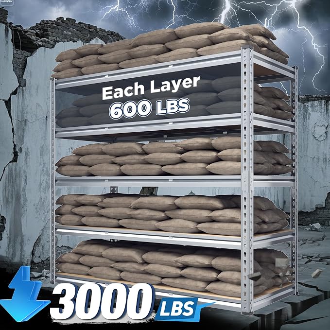 REIBII Garage Shelving, 5 Tier Storage Shelves Load 3000LBS, Adjustable Garage - Image 3
