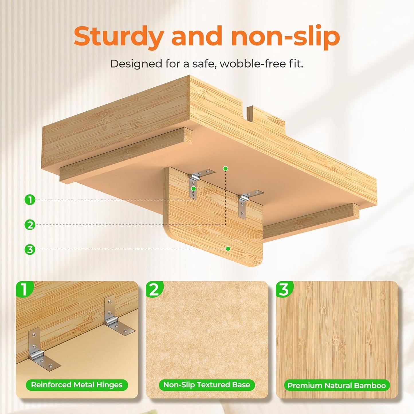 Couch Tray Insert for Middle Seat, Bamboo Couch Table with 2 Cup Holders, Natural, Fits Armless Sofa & Sectionals