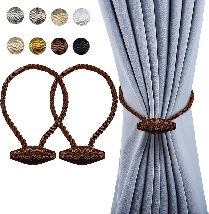 Hion Magnetic Curtain Tiebacks Dark Brown 2pcs, Curtain Tiebacks Buckles by Hion