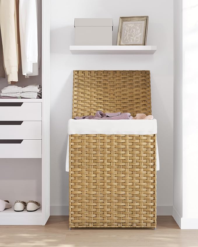 SONGMICS Laundry Hamper with Lid, 23.8 Gallon Synthetic Rattan Clothes Laundry - Image 9