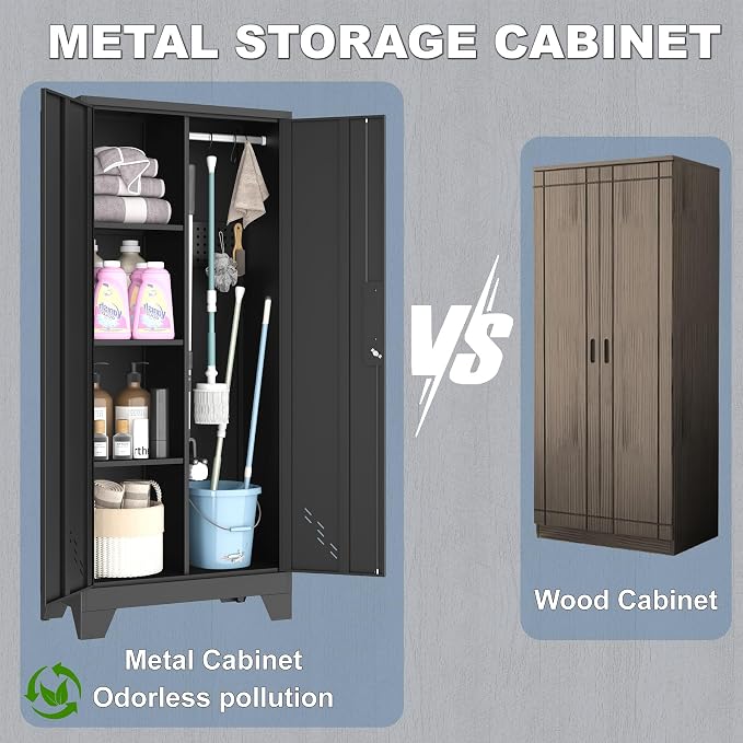 Metal Storage Cabinet with Locking Doors, Broom Closet, Freestanding Bathroom - Image 6