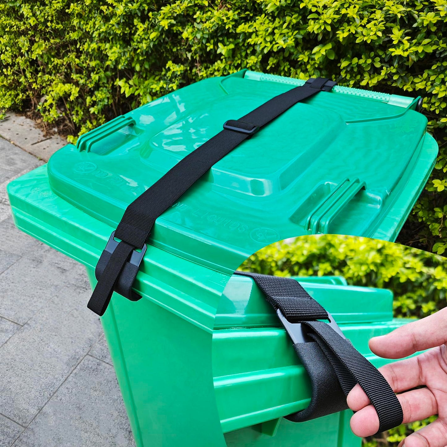 GripHandle Metal Double-Claw Trash Can Lid Lock Strap for Animals,Bungee Cord with Hooks for Trash Bin Garbage Pail,Outdoor Outside Trash Lid Holder to Keep Raccoons Out,Fits 20-96 Gallon Cans - 1pc