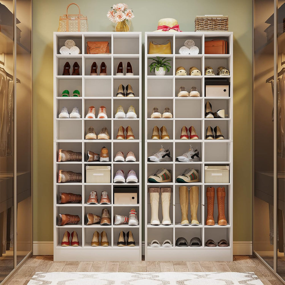 Tribesigns 10-Tier Shoe Storage Cabinet Set of 2, White Wooden Shoe Rack with...