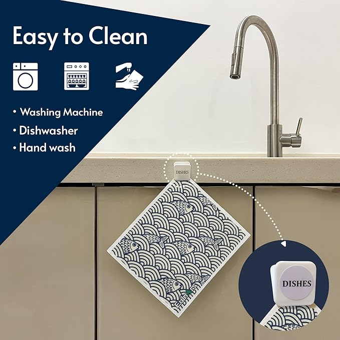 Swedish Dishcloths for Kitchen, 8 Pack Japanese Pattern Reusable Paper Towels - Image 2