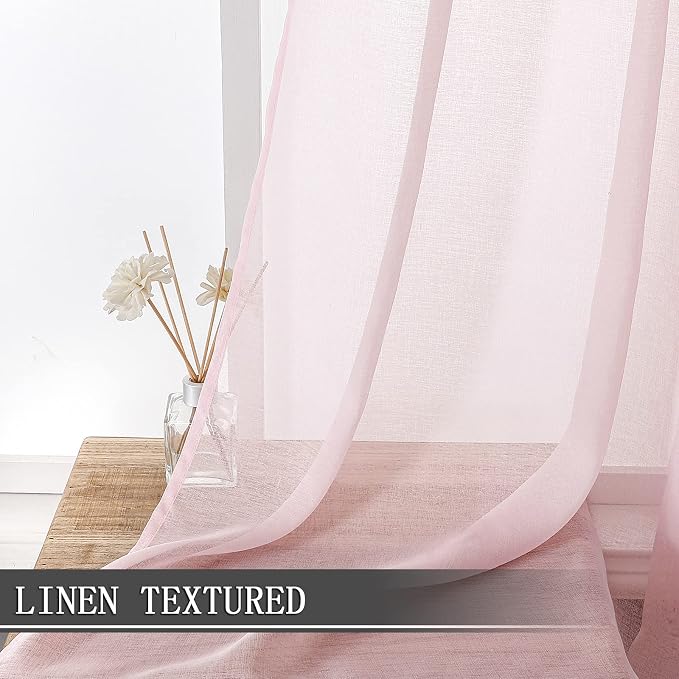 Tollpiz Sheer Curtain Linen Textured Living Room Curtains Sheer Light Filtering - Image 2