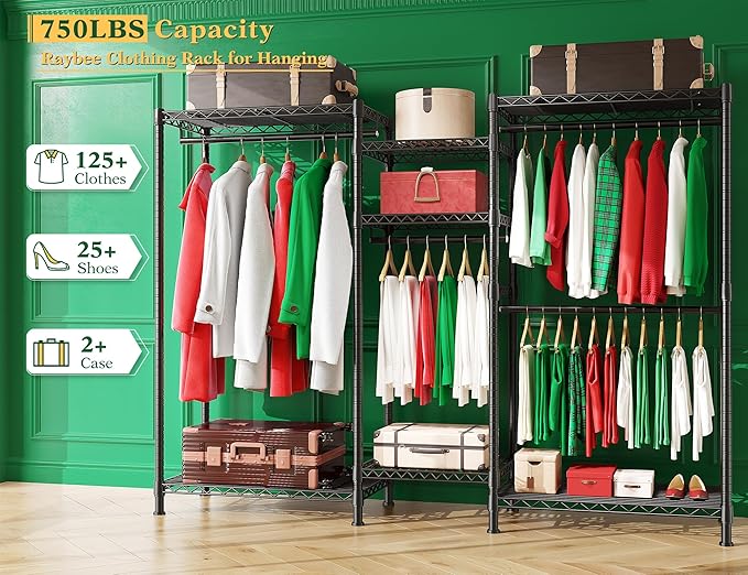 Raybee Clothes Rack, 725 LBS Clothing Rack Adjustable Clothing Racks - Image 3