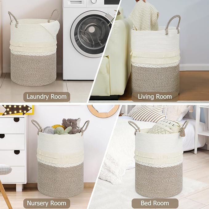 danpinera 79 L Large Laundry Basket, Tall Woven Cotton Storage Hamper - Image 7