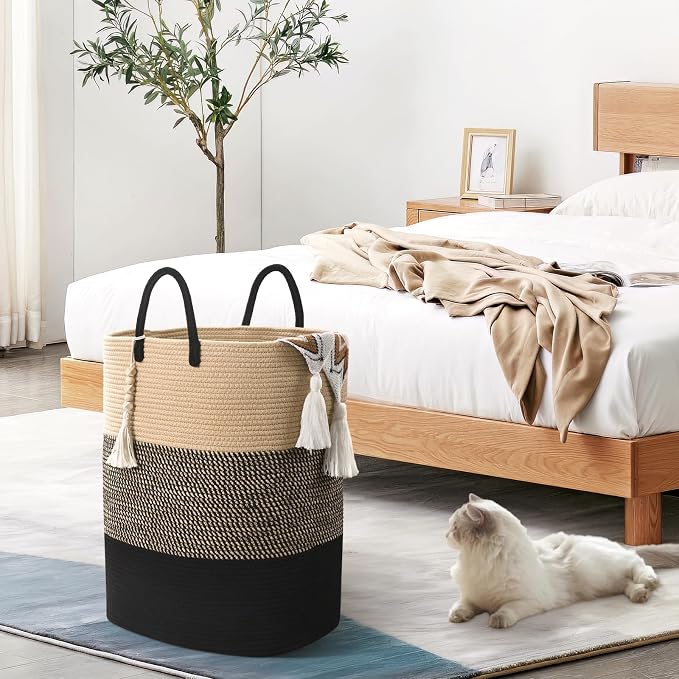 Woven Laundry Basket for Clothes, 80 L Large Rectangle Laundry Hampers - Image 4