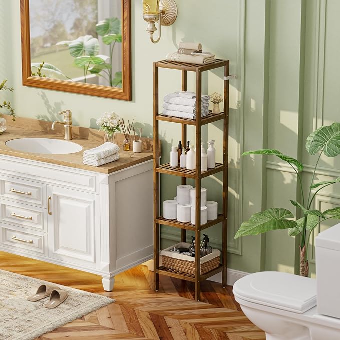 SMIBUY Bathroom Storage Shelf, 5-Tier Bamboo Rack Organizer - Image 2