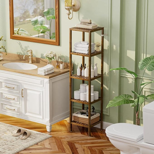 SMIBUY Bathroom Storage Shelf, 5-Tier Bamboo Rack Organizer - Image 2