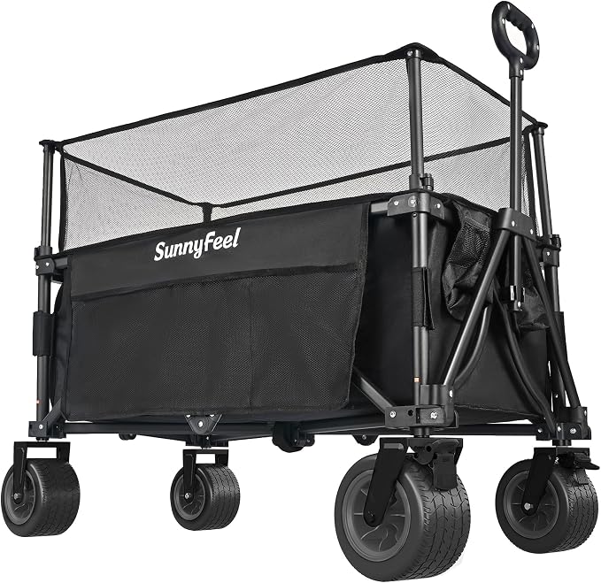 SUNNYFEEL Heavy Duty Collapsible Outdoor Utility Wagon Cart 500LB Capacity by SunnyFeelCamping