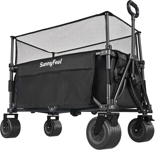 SUNNYFEEL Heavy Duty Collapsible Outdoor Utility Wagon Cart 500LB Capacity by SunnyFeelCamping