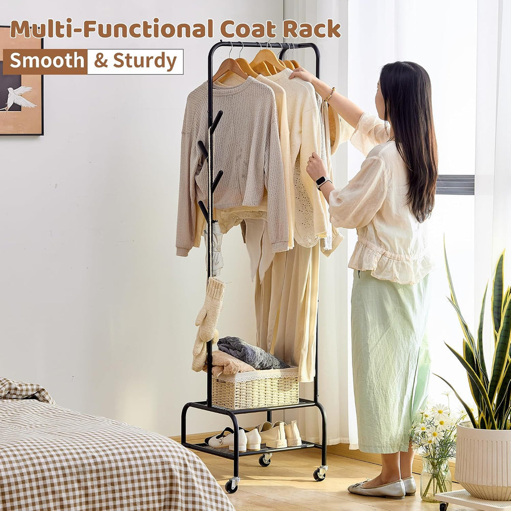 Heavy Duty Clothing Rack with Wheels, Garment Rack, Freestanding Coat Rack wi...