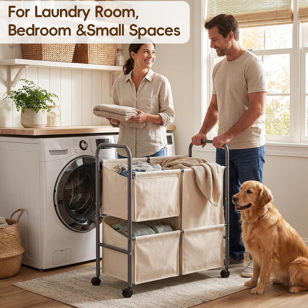 130L Laundry Hamper with Wheels, 3 Section Laundry Sorter Cart with Removable...