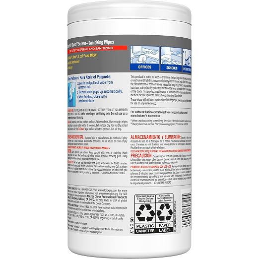 CloroxPro Clorox Screen+ Sanitizing Wipes, Bleach Free Cleaning Wipes, Citrus - Image 12