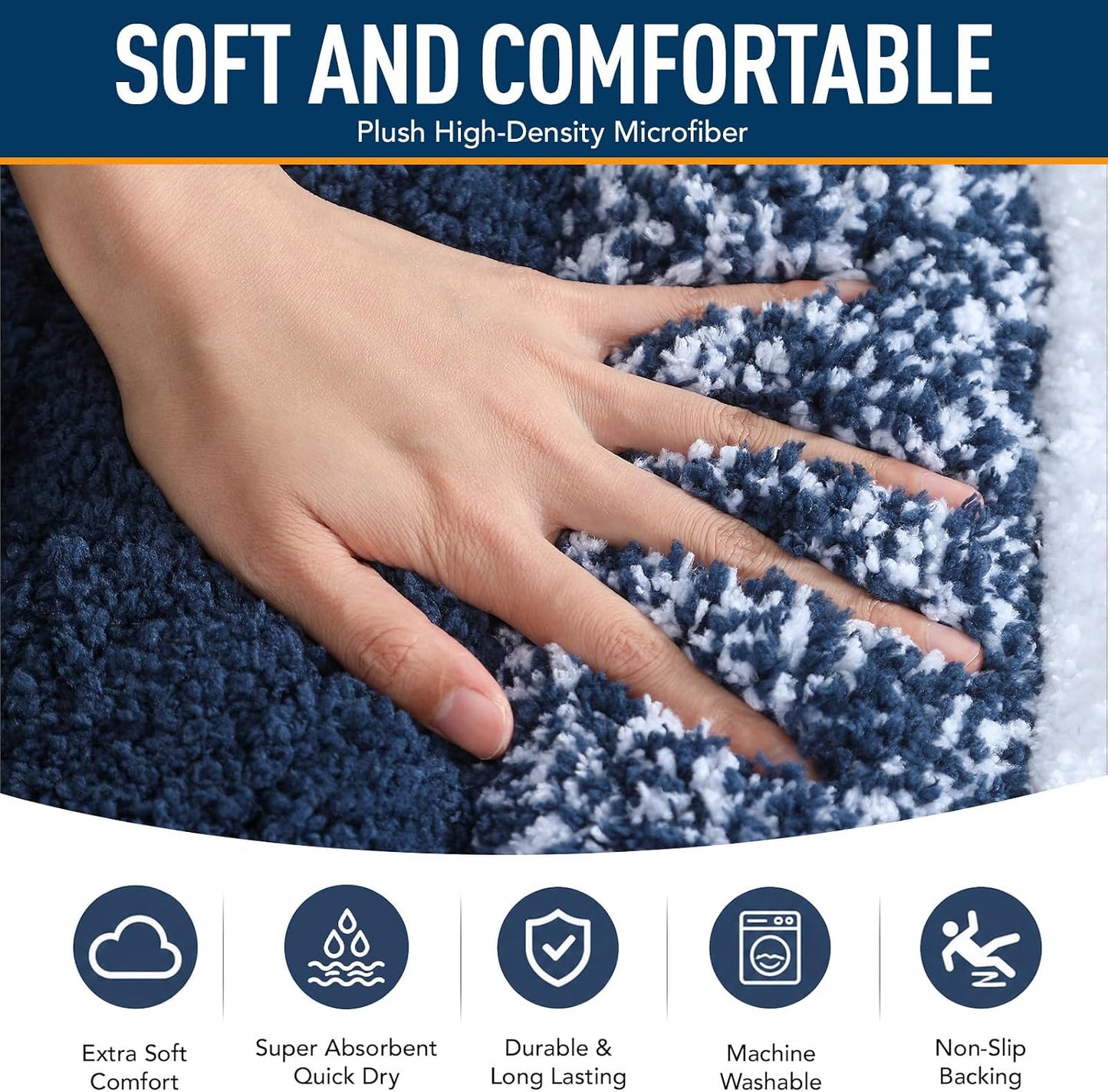 XIYUNTE Thick Bathroom Rug - 32"x20" Extra Soft Blue and White Microfiber Bath Rugs, Quick Dry Super Absorbent Rubber Backing Non Slip Washable Bath Mat for Floor Tub Shower
