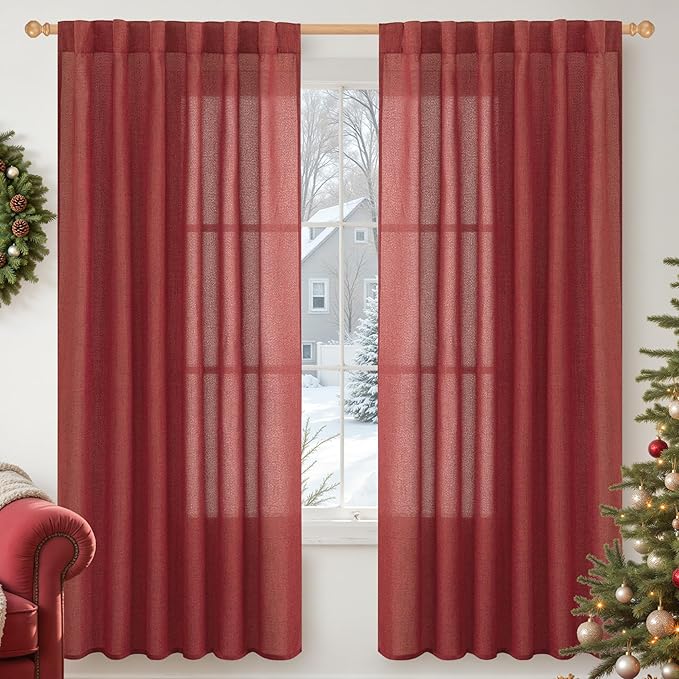 YoungsTex Red Linen Semi Sheer Curtains 72 Inch Length by YoungsTex