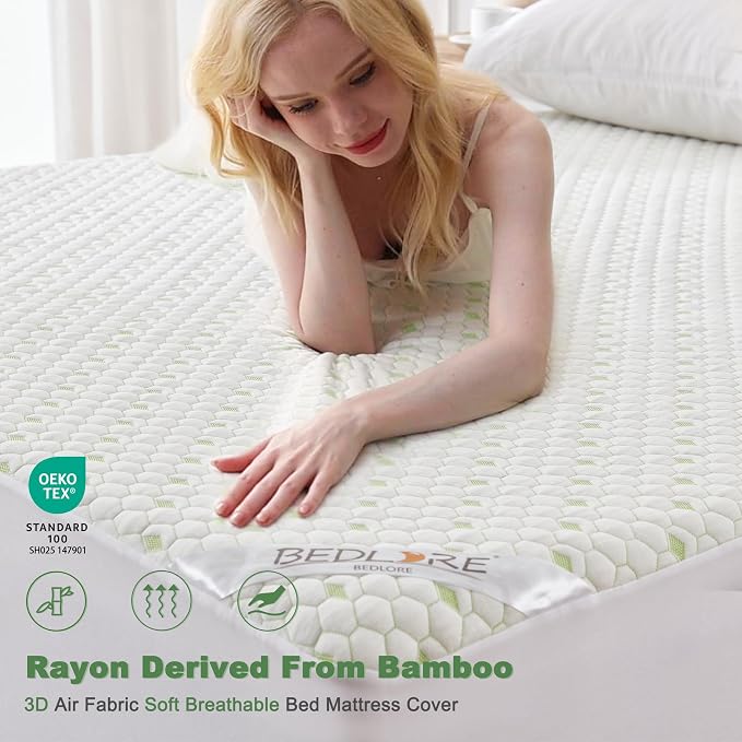 Waterproof Mattress Protector, Full Size Mattress Pad Fitted 6-15" Deep Pocket - Image 2