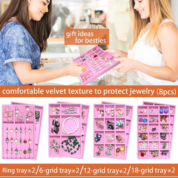 8 Pack Stackable Jewelry Trays Organizer Velvet Earring Organizer Jewelry Tray - Image 2