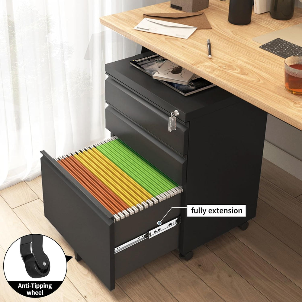 Approgreent 3 Drawer File Cabinet for Home Office, Under Desk Mobile Filing C...