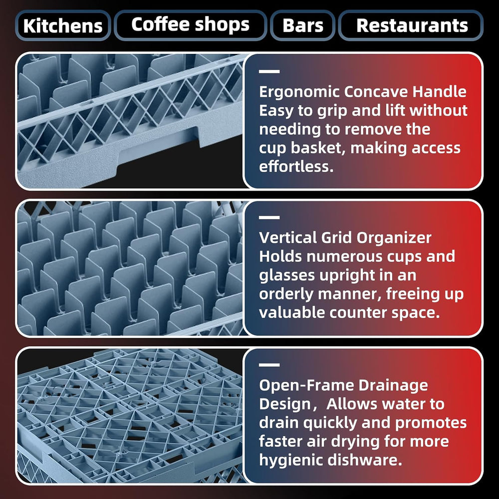Commercial Cup Rack 3 Packs 25 Compartment Base with 2 Extenders | Polypropyl...
