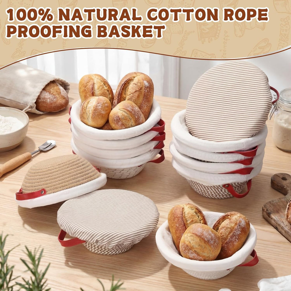 Gisafai 12 Set Banneton Bread Proofing Baskets Bulk 9 Inch Round Cotton Rope ...