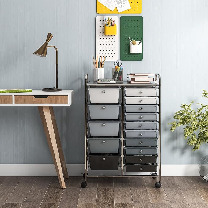 GOFLAME 15-Drawer Rolling Storage Cart, Utility Cart