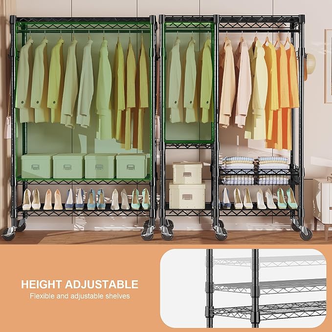 Heavy Duty Rolling Garment Rack 4 Tiers Adjustable Wire Shelving Clothes Rack - Image 3