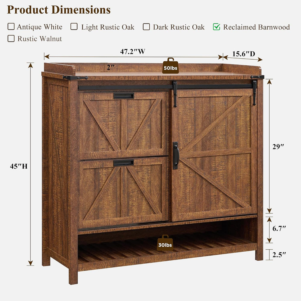 OKD Shoe Storage Cabinet with 2 Flip Drawers & Sliding Door, Farmhouse En...